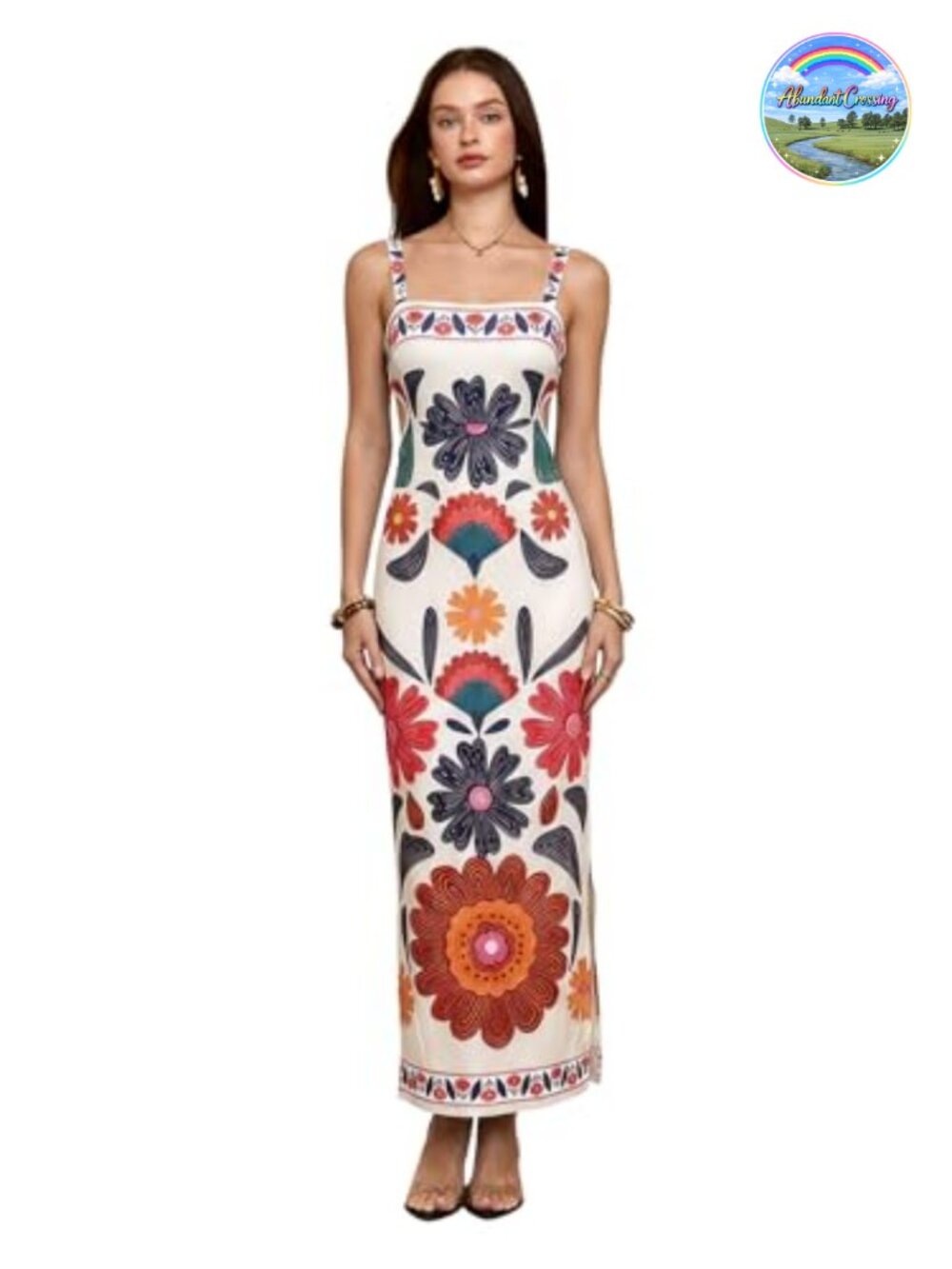 Women's Tropical Tie Back Sleeveless Maxi Dress Split Hem